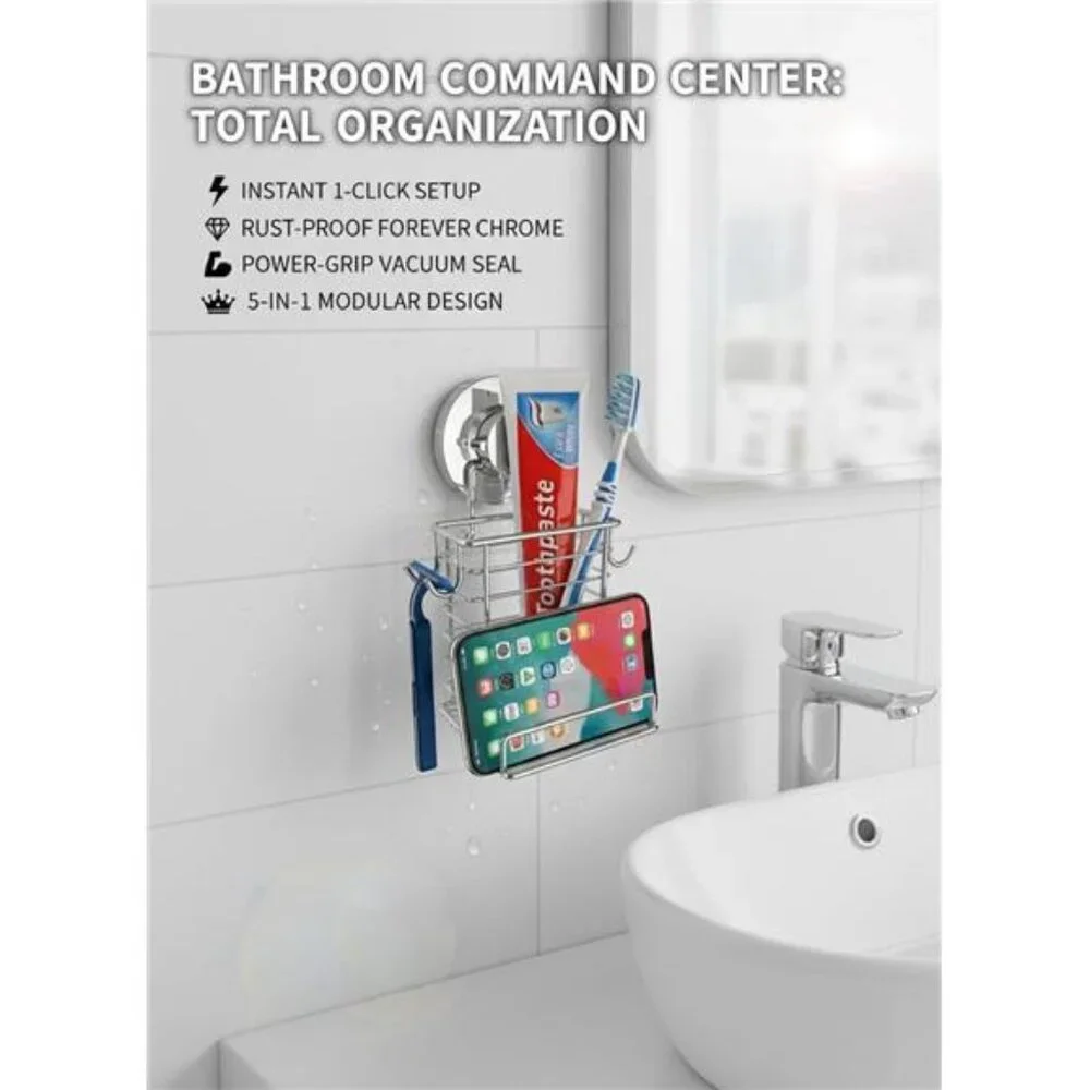 Toothbrush Holder Wall Mounted Suction Cup Toothpaste Organizer Rustproof Stainl